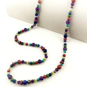 Carolyn Pollack Necklace Multi Gem Turquoise Lapis Amethyst Rhodonite Beaded 925